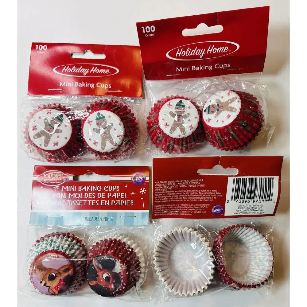 Holiday Mini Baking Cups Bundle – Gingerbread & Rudolph – 4 Packs (400 Total) -